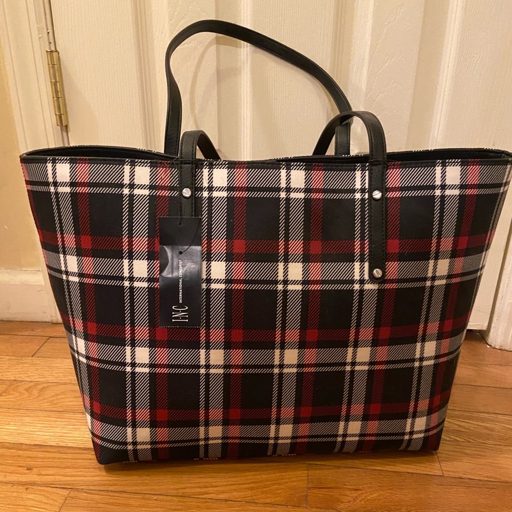 2-Piece Plaid Tote and Red Shoulder Bag Set